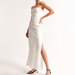 Abercrombie Elegant White Satin Slip Dress with Side Slit